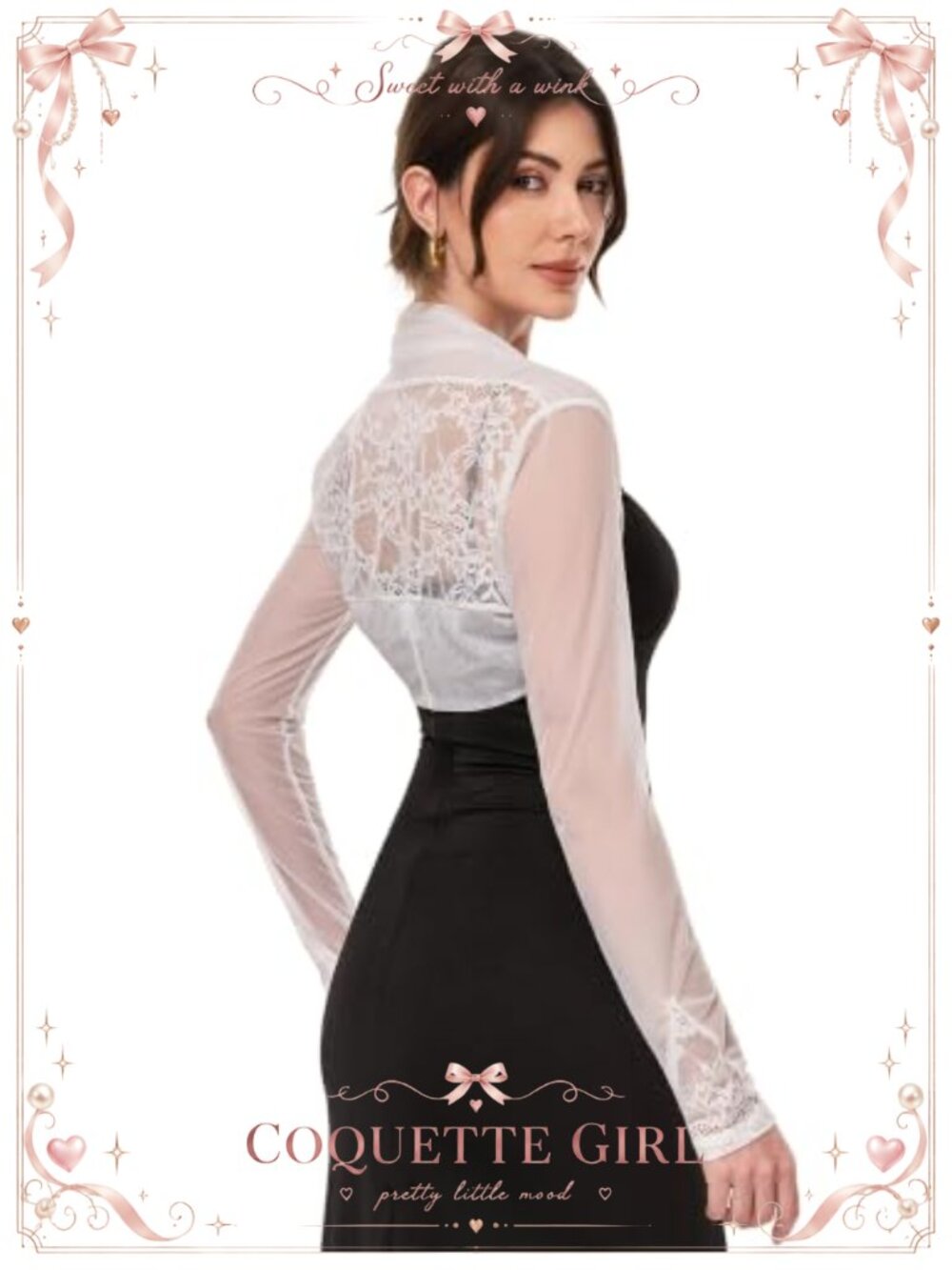 Lace Bolero Cropped Sheer Shrug Ruched Long Sleeve Open Front Cardigan